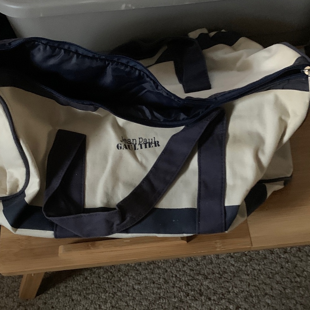 Jean Paul Gaultier Blue and Cream Duffel Bag